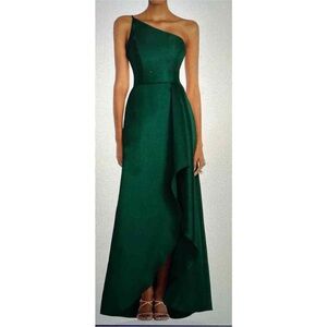 Alfred Sung One-Shoulder Satin Gown Hunter Green Size 8